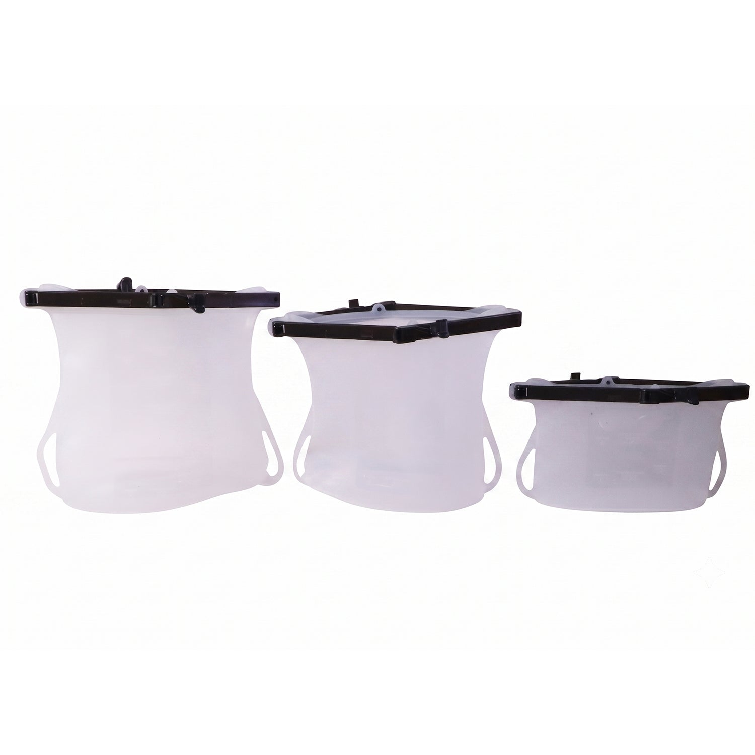 Variety of vibrant reusable silicone food bags filled with fruits and vegetables.