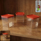 Airtight food storage container set with three transparent containers and secure lids