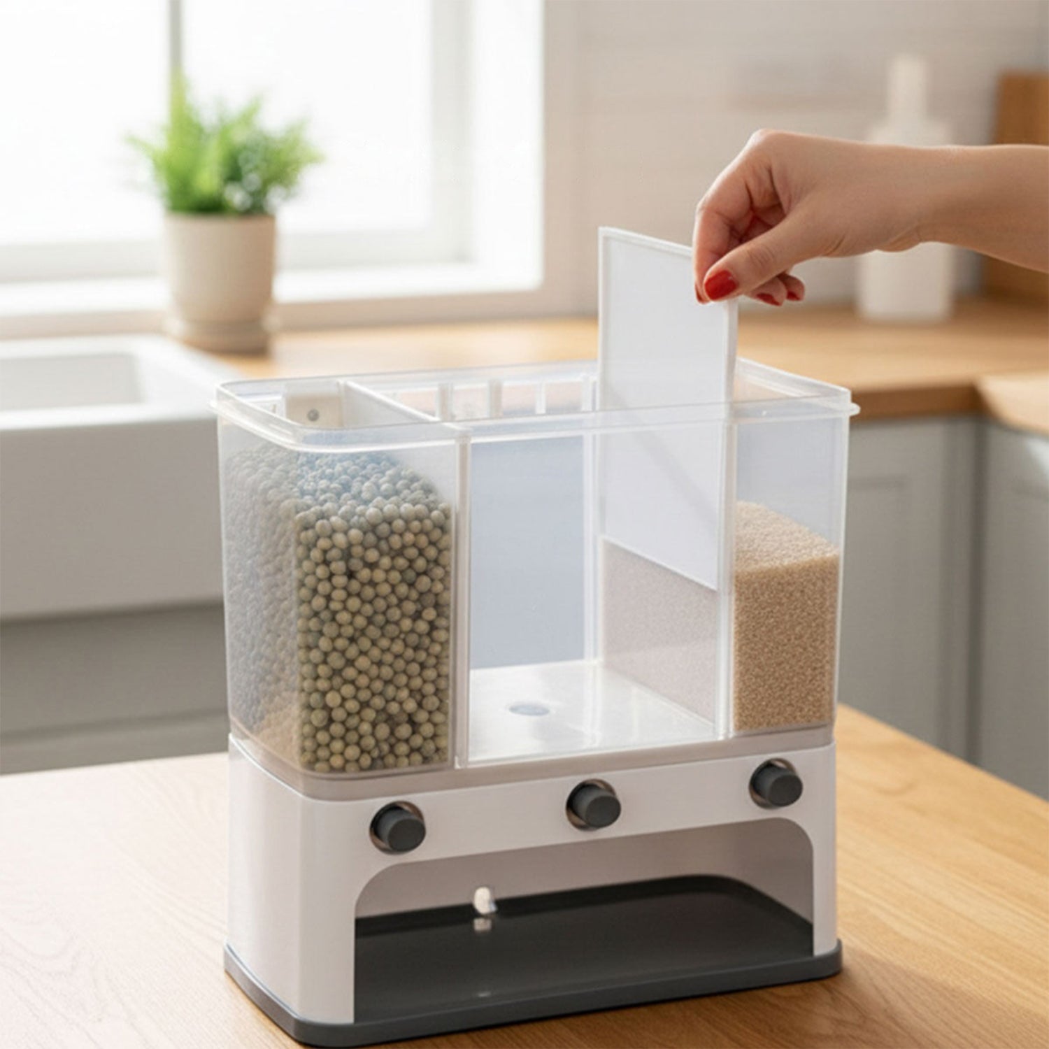 Diagram illustrating the easy installation process of the kitchen food dispenser.