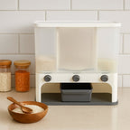 Top-down view showing the three separate compartments for dry food storage.