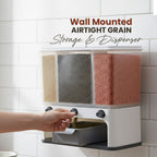 Side view of the transparent wall-mounted cereal dispenser in a kitchen setting.