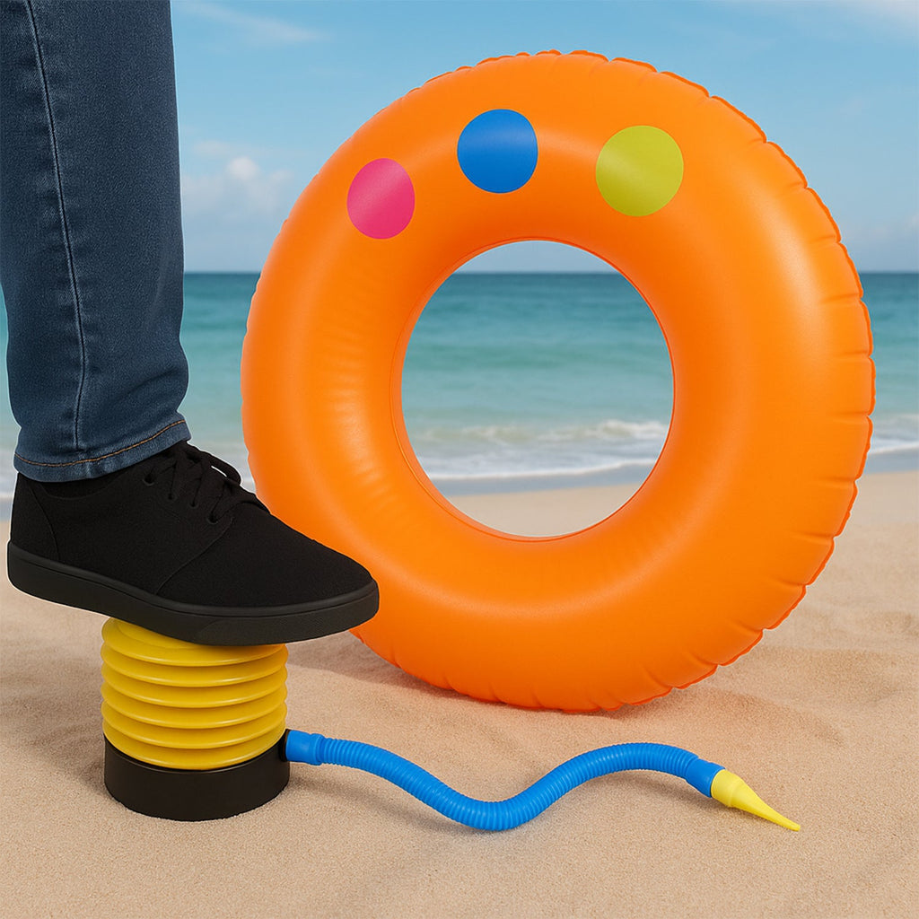 Durable foot air pump with pressure gauge for accurate inflation.