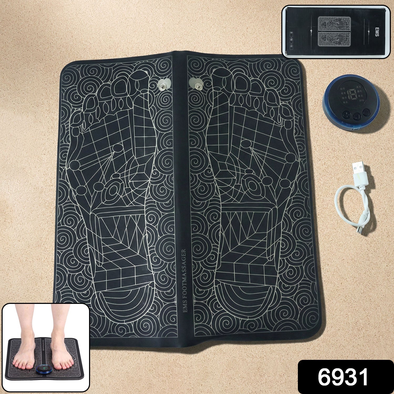 Foldable EMS Foot Massage Pad featuring wired controller for easy operation