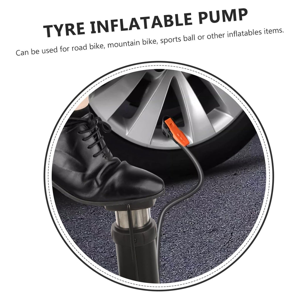 High pressure foot pump featuring its universal valve head for easy attachment.