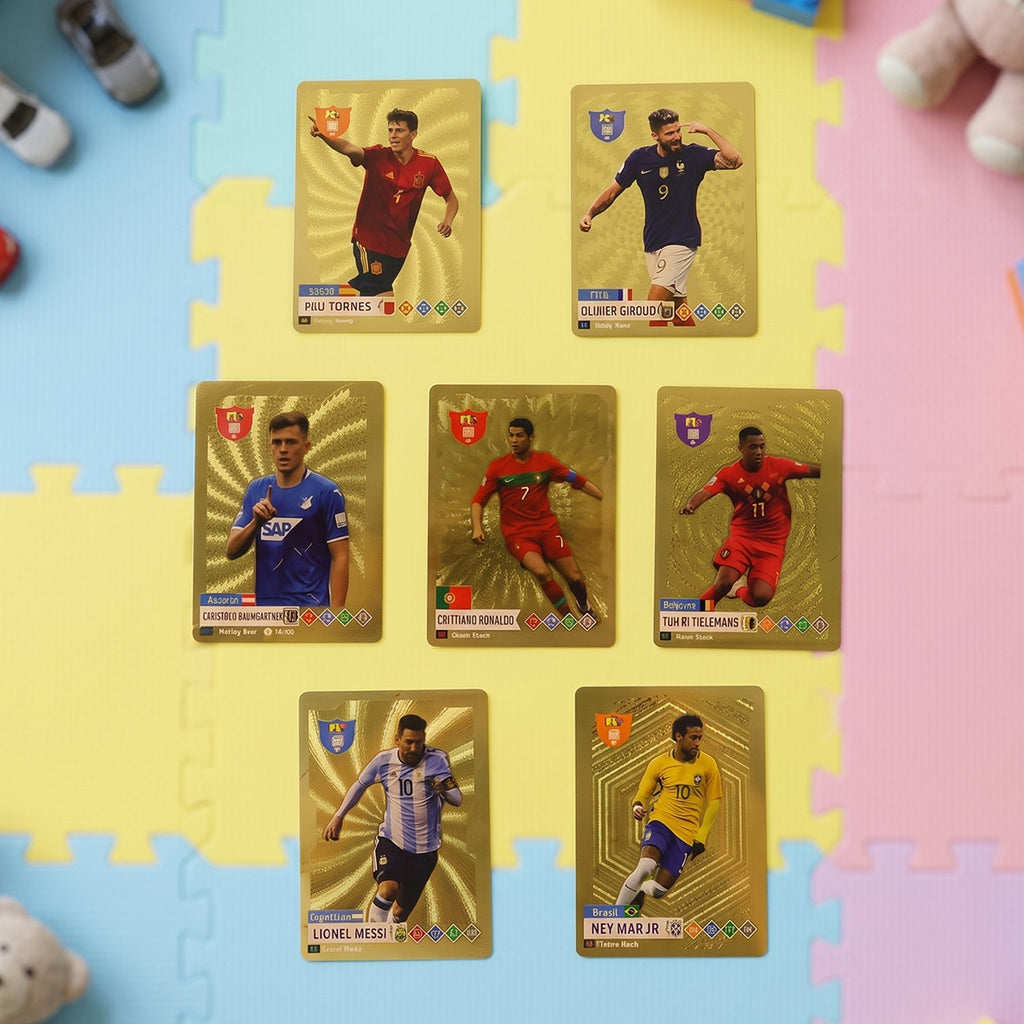 Sports trading cards collection showcasing famous footballers