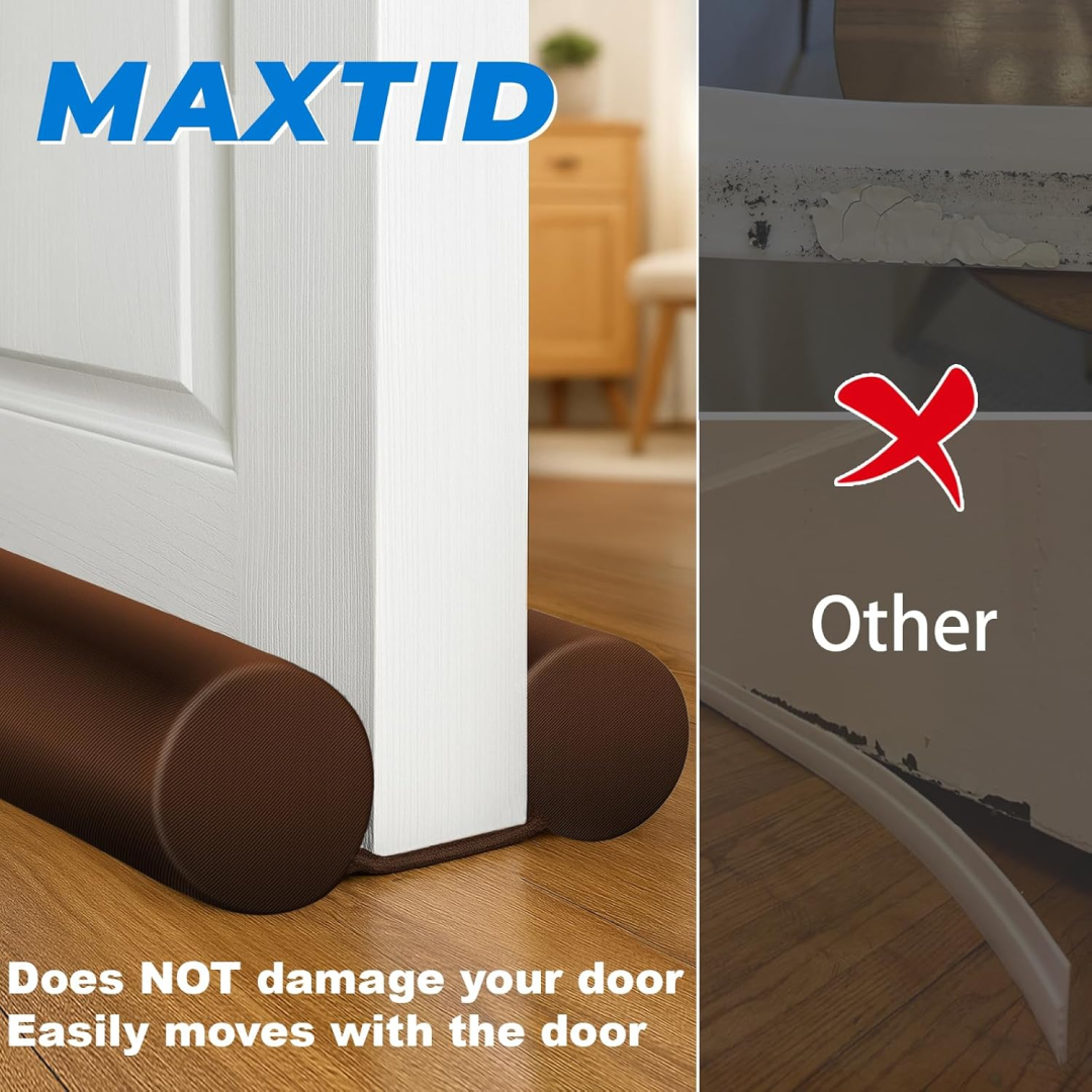 Side view of the energy-saving door draft protector in action.