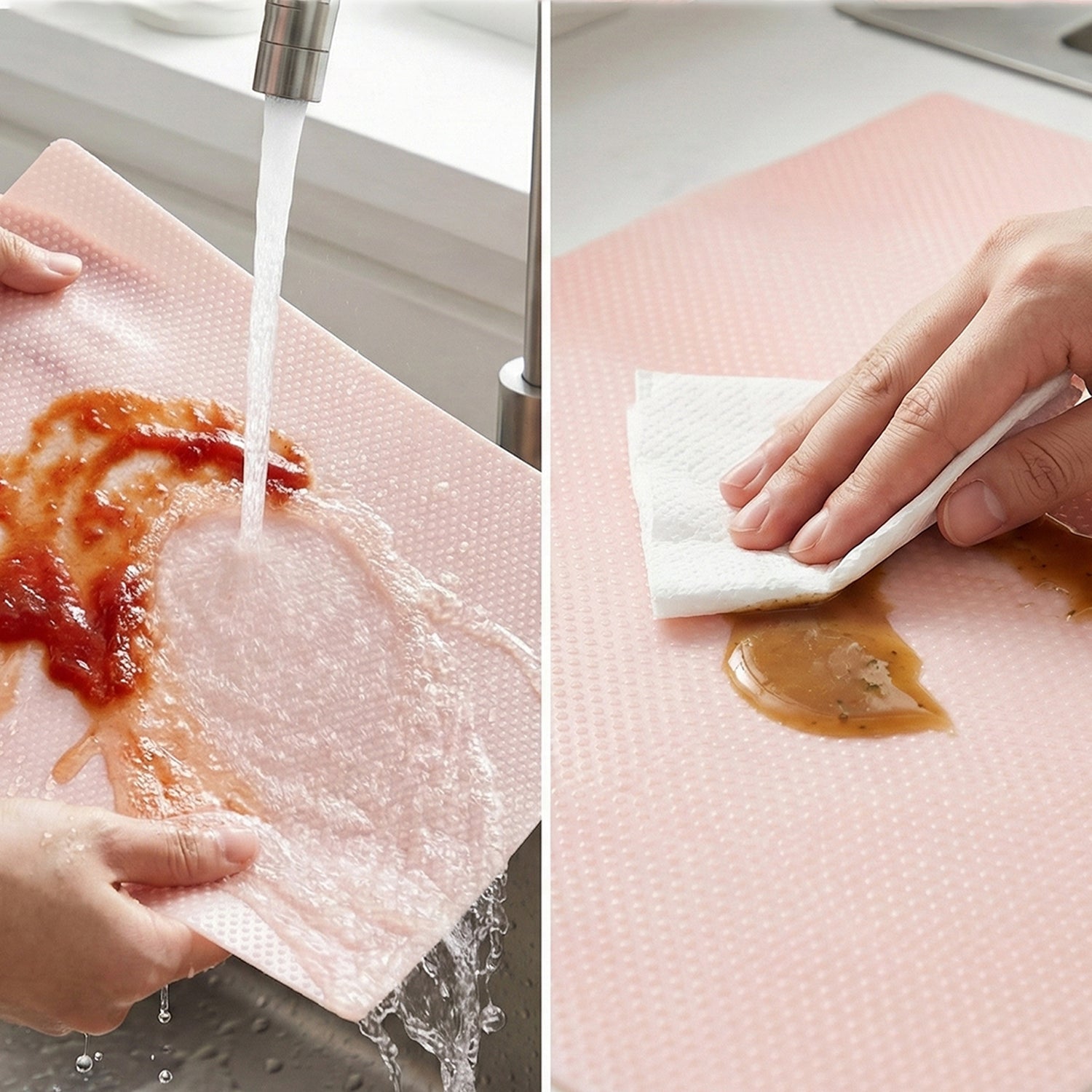 Versatile transparent kitchen shelf liner sheets used as fridge shelf liners