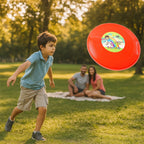 Big outdoor flying disc mid-air during throw action
