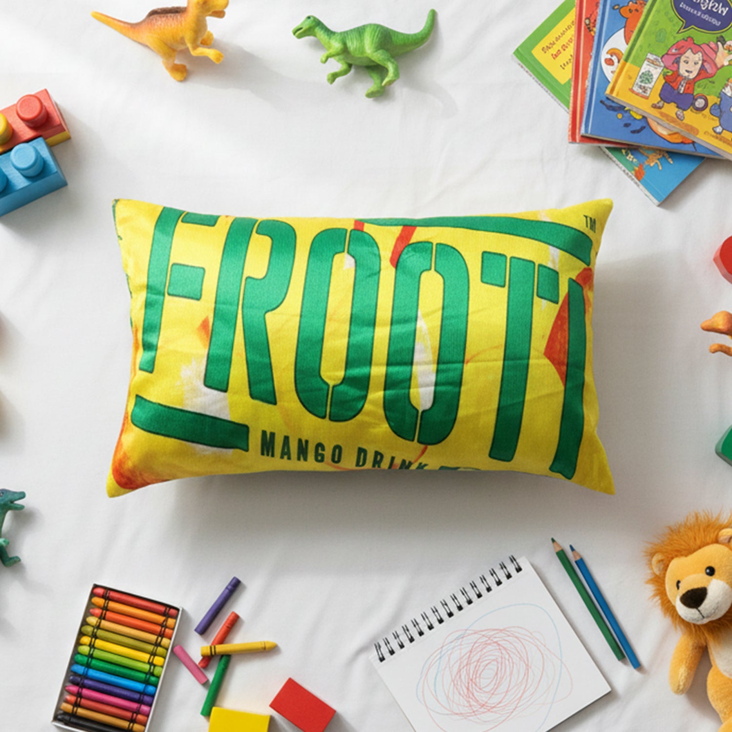 Soft plush kids pillow shown from different angles