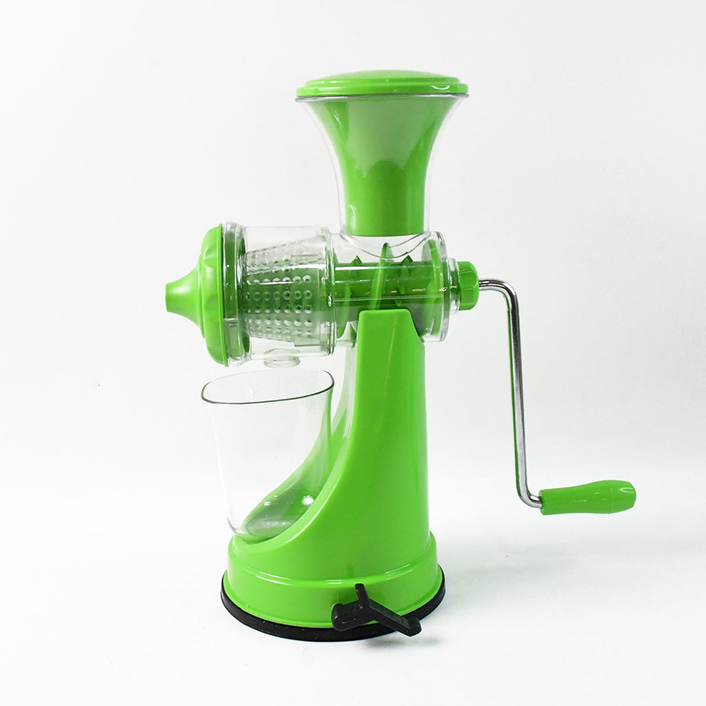 Close-up of press juicer pro with stainless steel handle and vacuum base