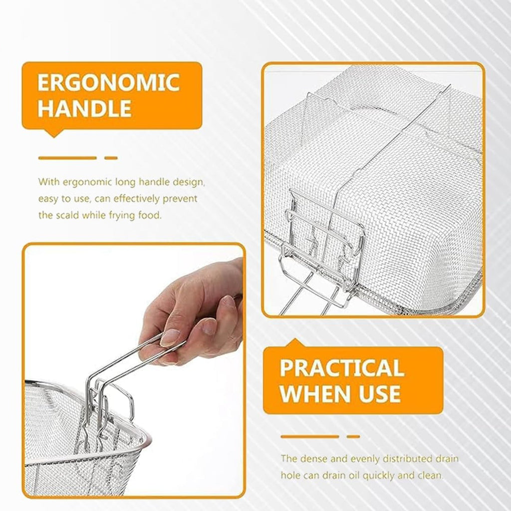 Oil draining stainless steel fryer basket with mesh