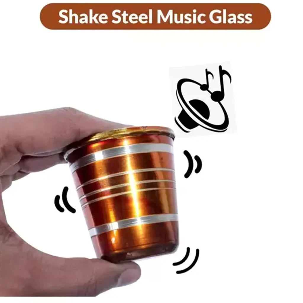 Set of 6 colorful stainless steel kids glasses, each with a bell.