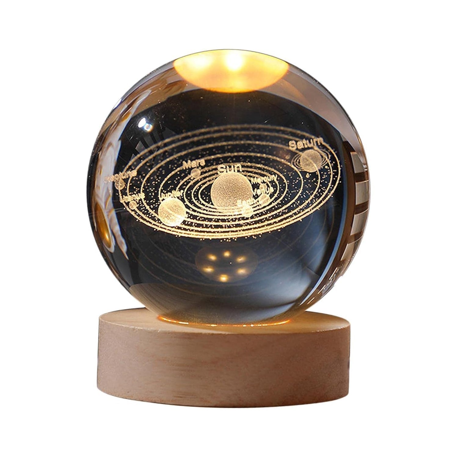 Side profile of the unique 3D crystal ball night light with its elegant base.