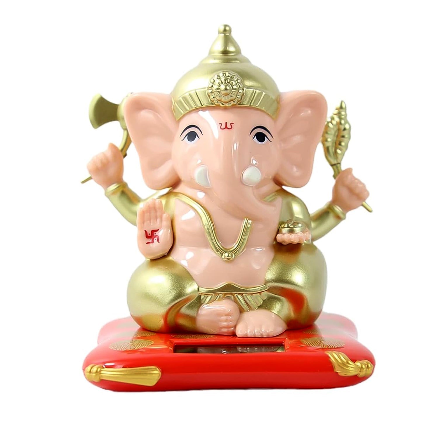 Solar Shree Ganesh idol featuring fine gold-tone ornamental details