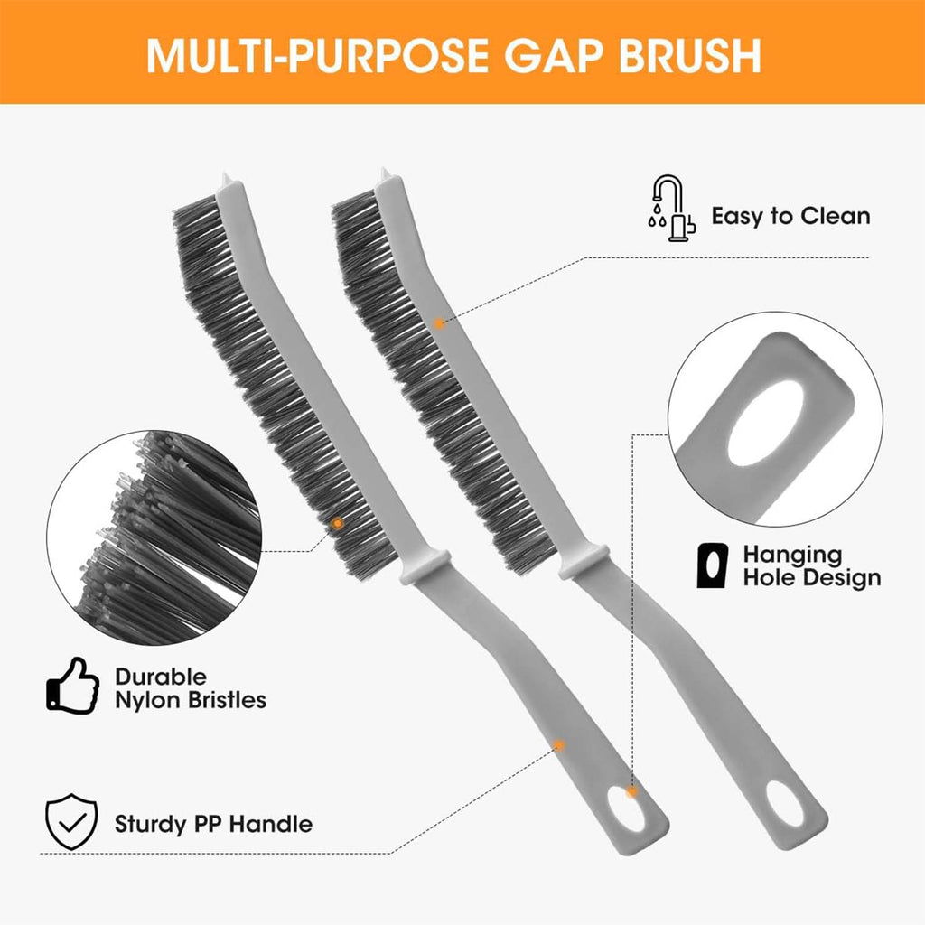 Two-piece cleaning brush set for scrubbing floor edges, grout lines, and corners