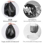 Close-up of a durable black trash bag, highlighting its strong material.
