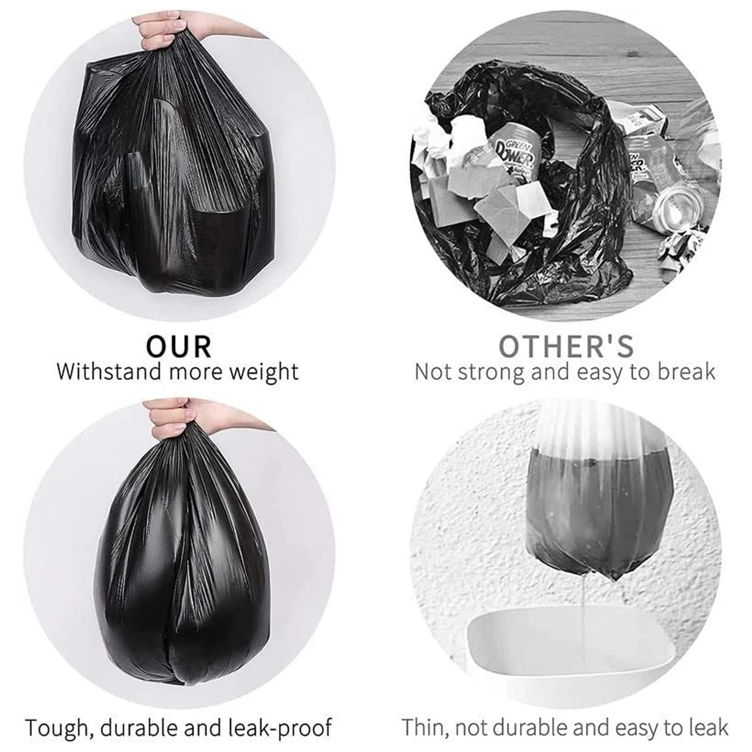 Close-up of a durable black trash bag, highlighting its strong material.