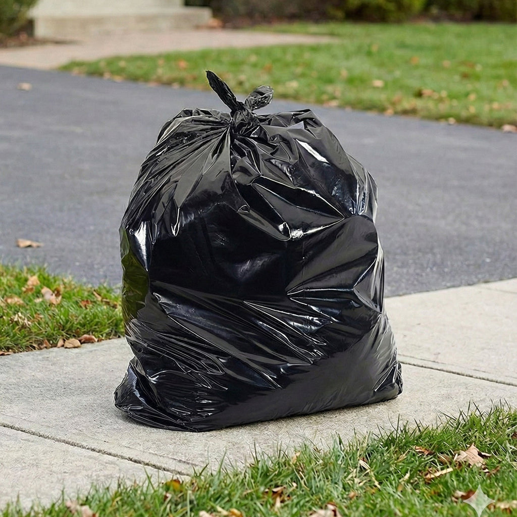 Versatile black garbage bags suitable for both home and commercial use.