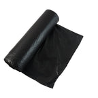 Thick black waste disposal bag, demonstrating its tear-resistant quality.