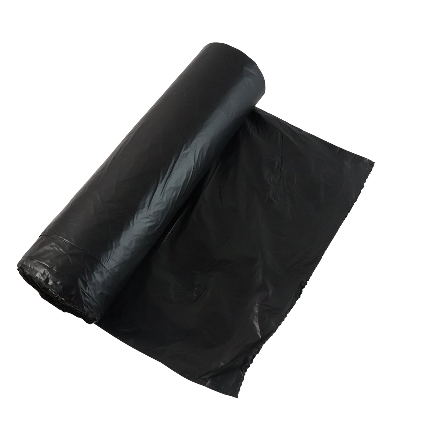 Thick black waste disposal bag, demonstrating its tear-resistant quality.
