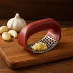 Garlic press in use crushing garlic cloves efficiently