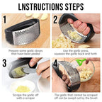 Manual garlic press tool crushing garlic cloves efficiently