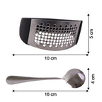 Size detail image of garlic press showing 23 cm length