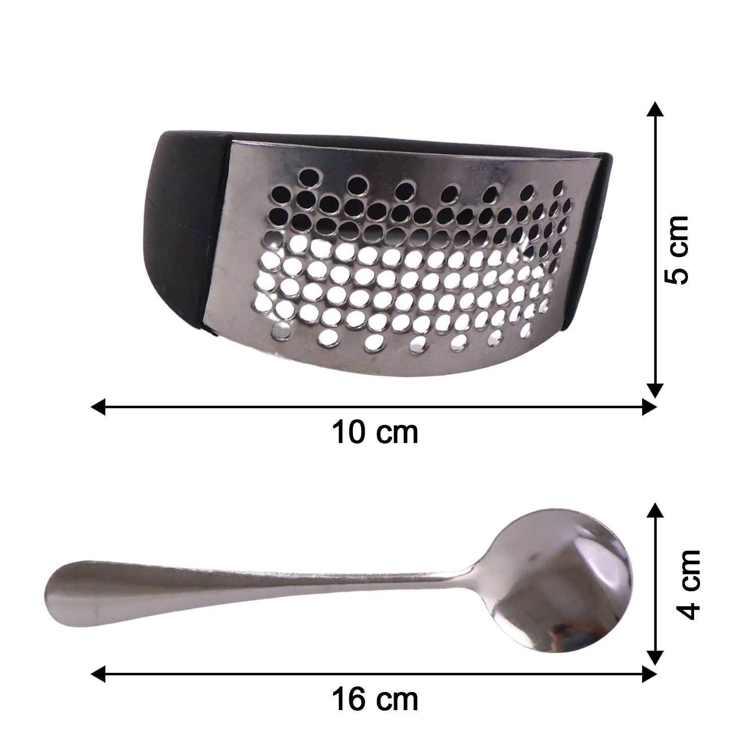 Size detail image of garlic press showing 23 cm length