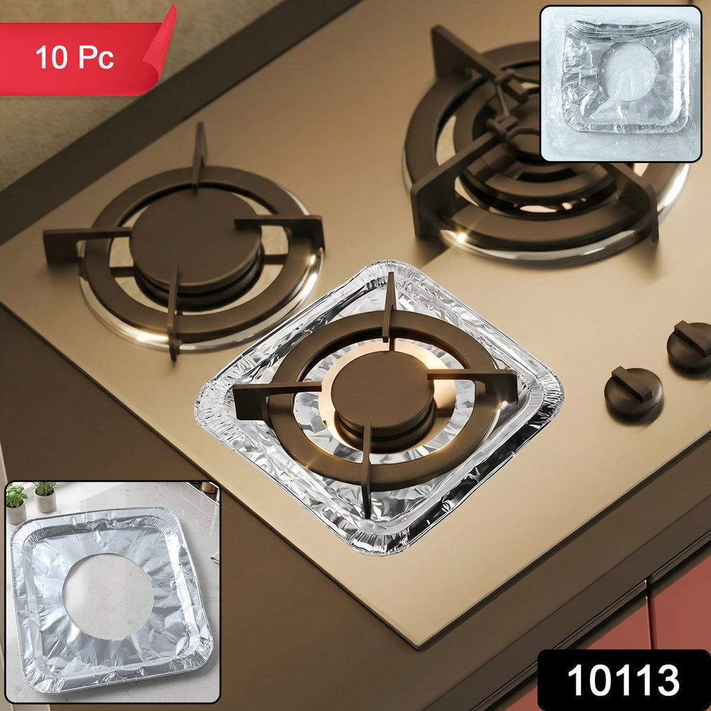 Set of 10 aluminium stove protector covers neatly arranged