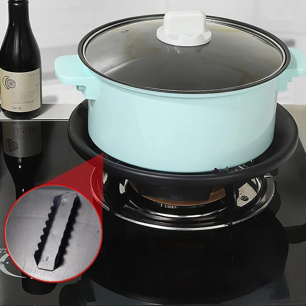 Close-up image of flame protector ring on burner preventing oil splatters
