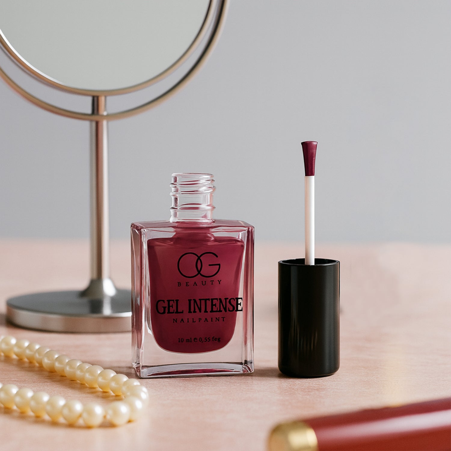 Gel nail polish bottle showcasing rich burgundy plum color