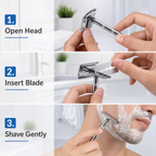 Close-up of stainless steel razor head for precise shaving