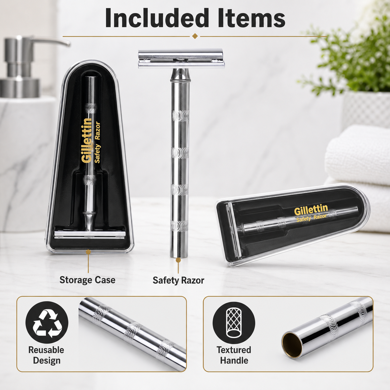 Ergonomic handle of stainless steel safety razor in mix colors