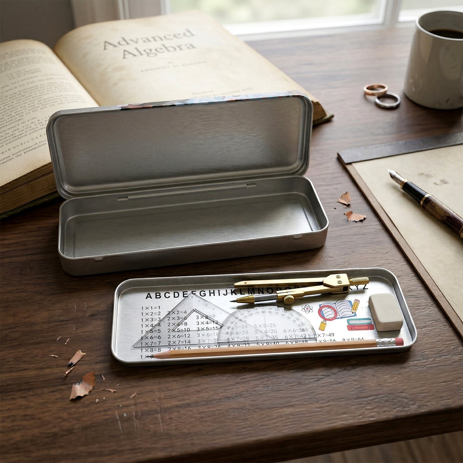 Assorted printed metal pencil boxes in different designs