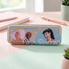 Pencil box with secure hinged lid