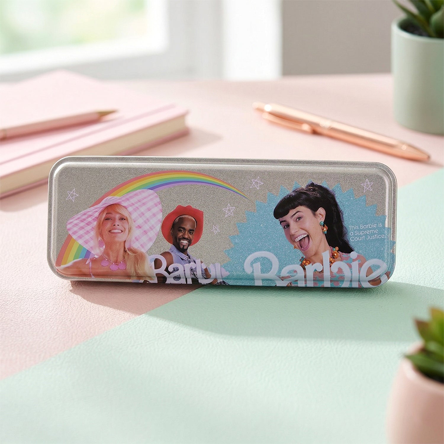 Pencil box with secure hinged lid