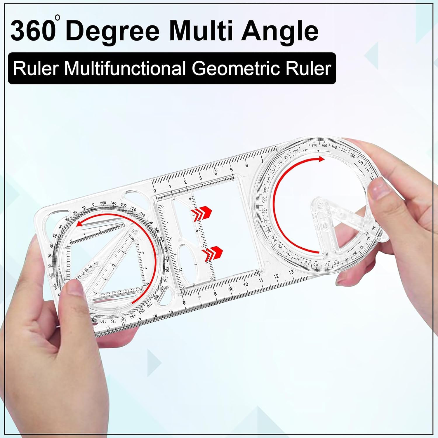 Complete geometry drawing tool set featuring circle maker and protractor