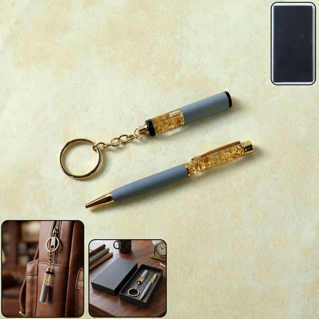 premium 2 in 1 keychain and pen combo gift set with crystal design