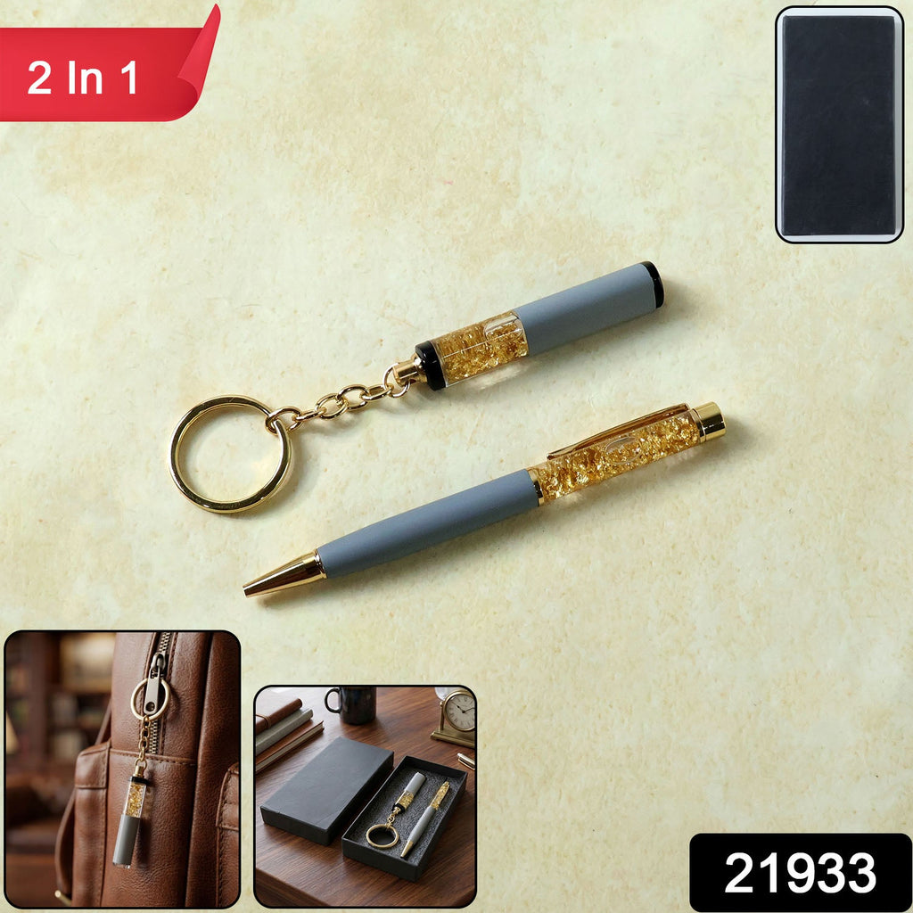 stylish keychain and pen corporate gift set with crystal decoration