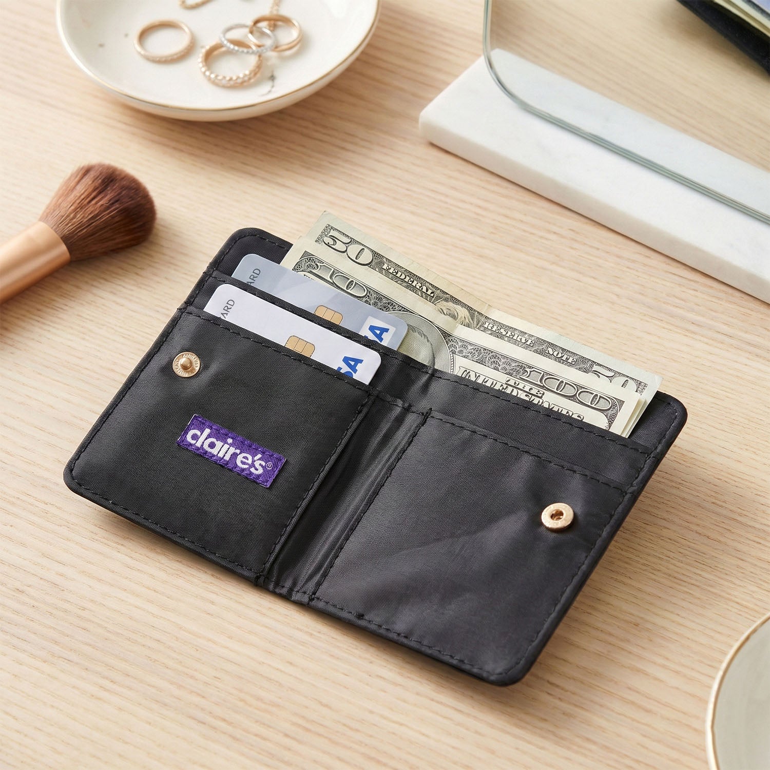 Organiser style compact card holder wallet with secure closure