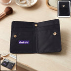 Compact card holder wallet with snap button closure showing front view
