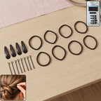 Complete hair styling accessories set with rubber bands, clips, and pins