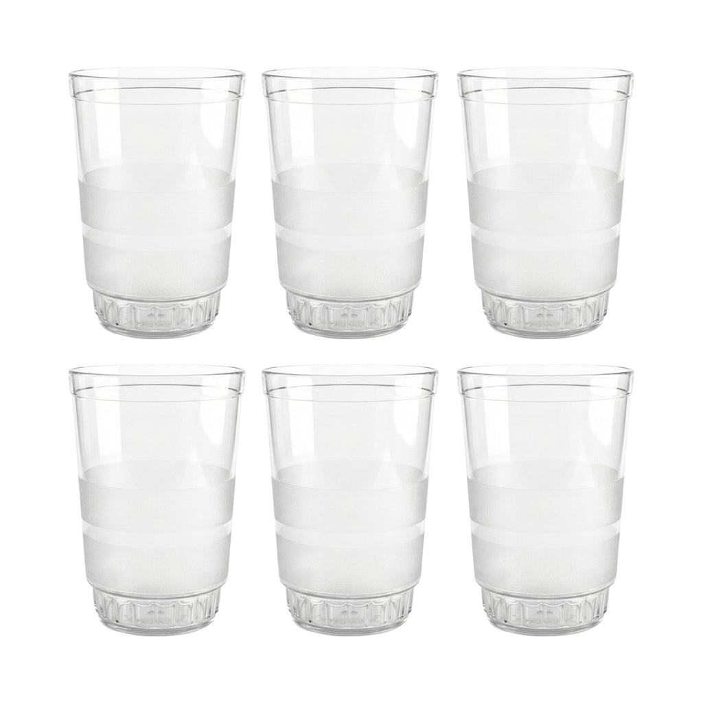 Empty row of Janta drinking glasses with frosted grip set
