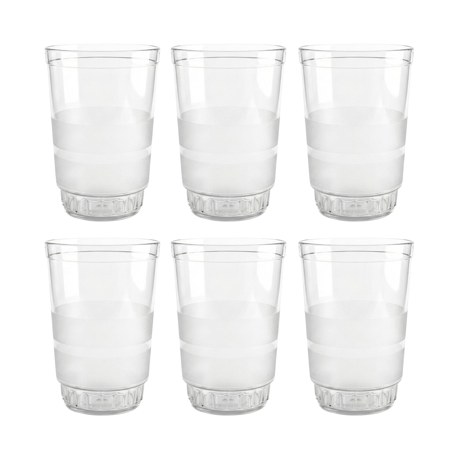Empty row of Janta drinking glasses with frosted grip set