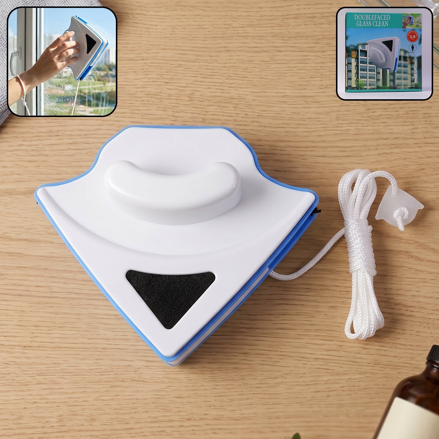 Glass window cleaner with strong magnetic grip