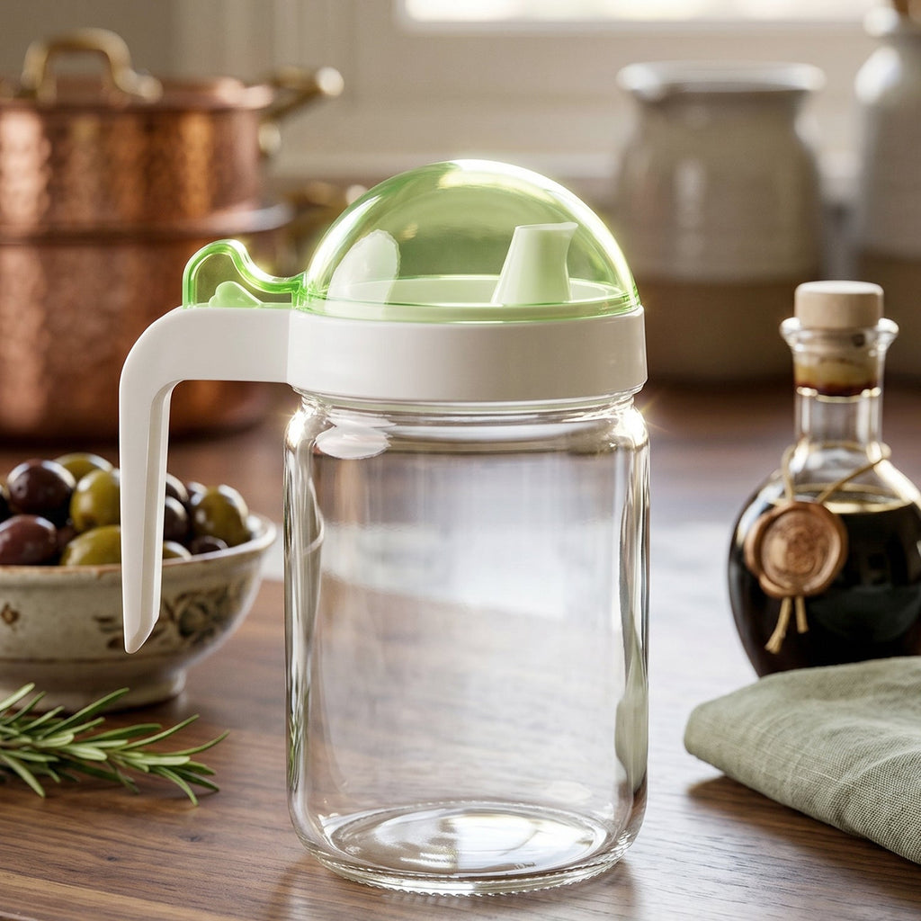 Leak-proof glass oil dispenser for kitchen use