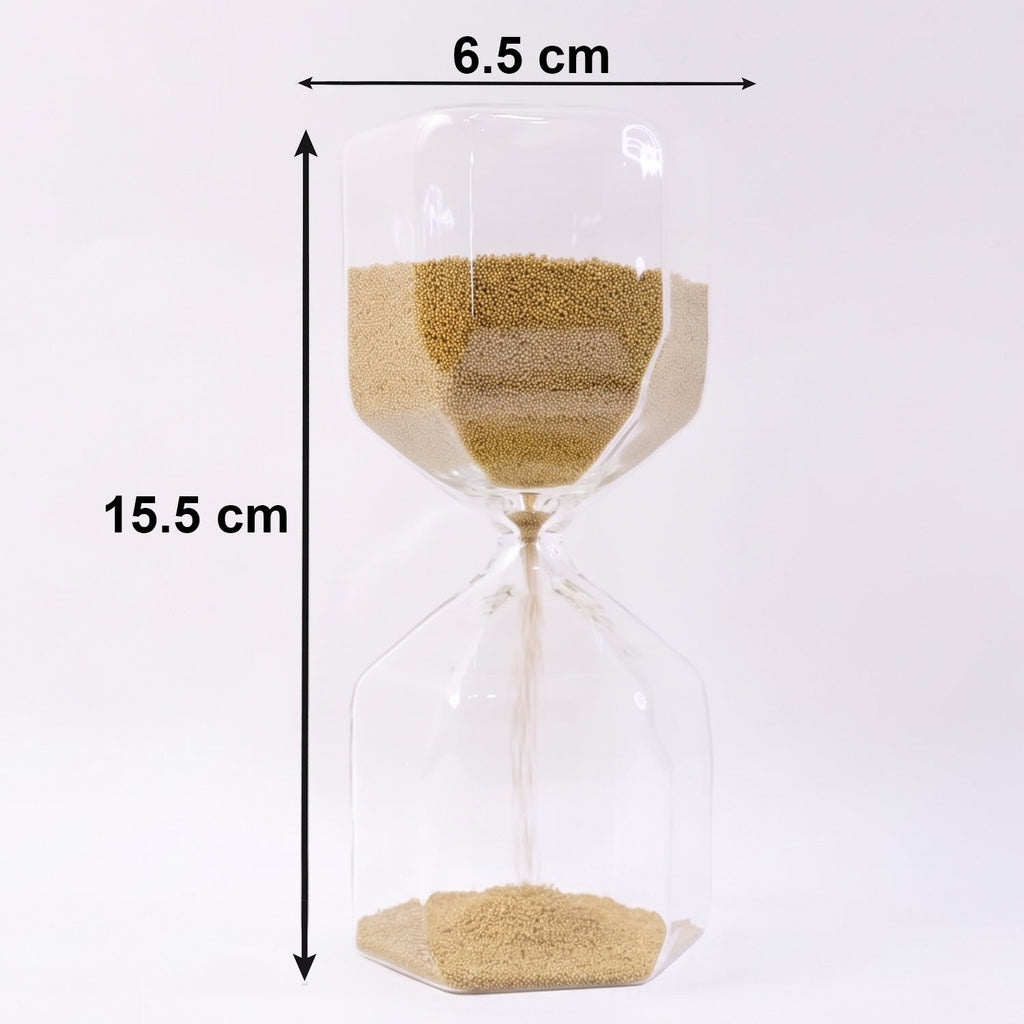 Sand flowing smoothly in glass hourglass timer