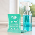 Mirror surface cleaned to sparkling shine with glass cleaner