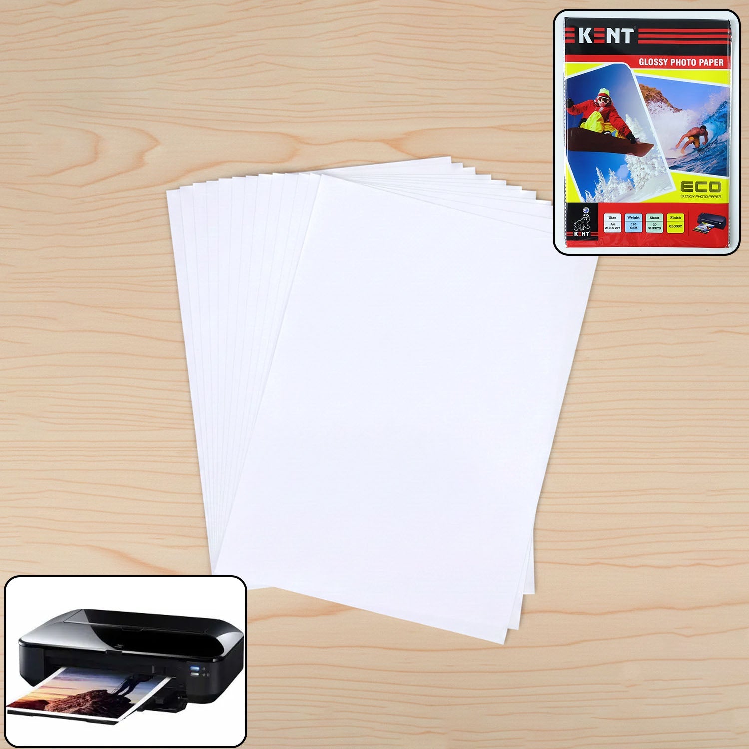 Pack of A4 glossy photo paper sheets for inkjet printers