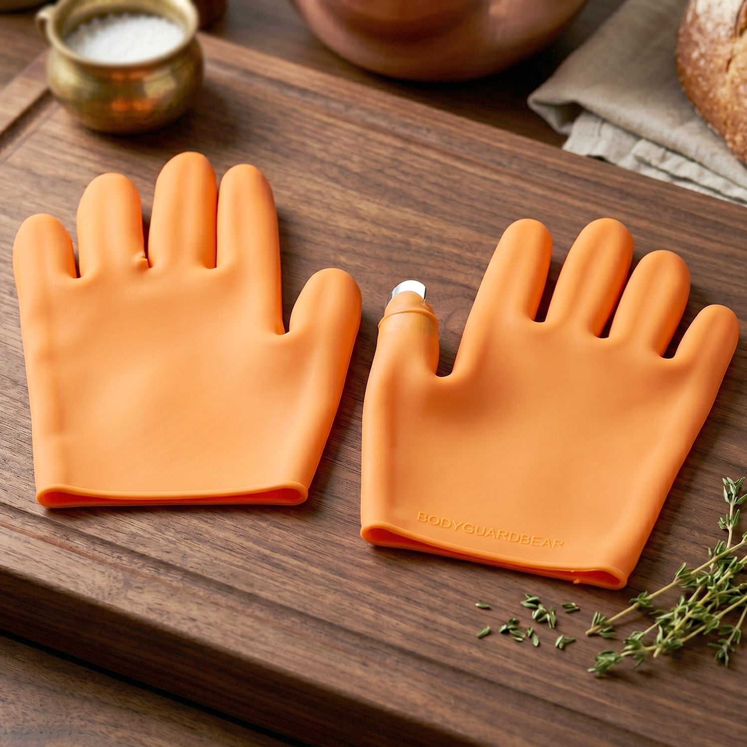 Close-up of silicone glove material and finger guard